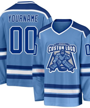 Custom Light Blue Royal-White Hockey Jersey, Gift For Hockey Fans