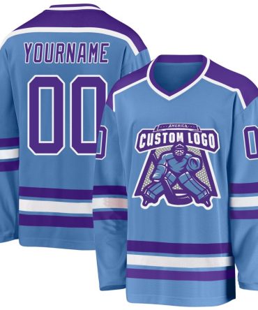 Custom Light Blue Purple-White Hockey Jersey, Gift For Hockey Fans