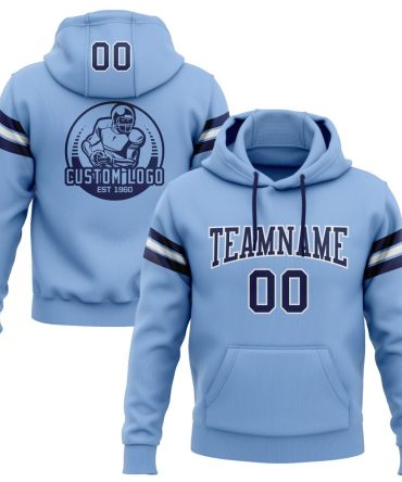 Custom Light Blue Navy-White Football Pullover Sweatshirt Hoodie, Gift For Football, Baseball, Hockey, Basketball, Softball & Rugby Fans