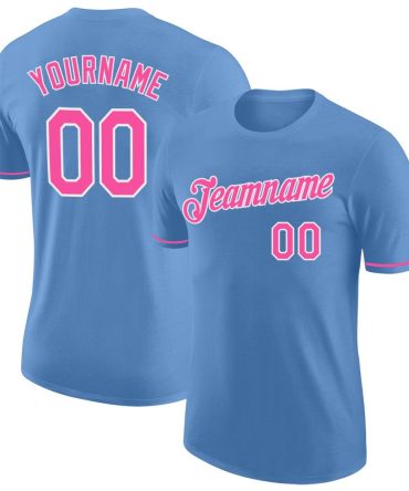 Custom Light Blue Pink-White Performance T-Shirt, For Football, Baseball, Hockey, Basketball, Softball & Rugby Fans