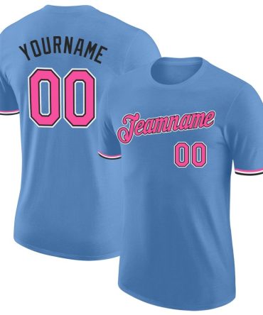 Custom Light Blue Pink-Black Performance T-Shirt, For Football, Baseball, Hockey, Basketball, Softball & Rugby Fans