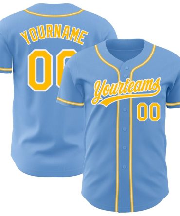 Custom Light Blue Gold-White Baseball Jersey, Gift For Baseball Fans
