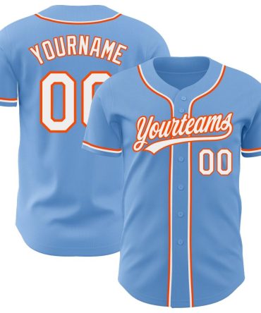 Custom Light Blue White-Orange Baseball Jersey, Gift For Baseball Fans
