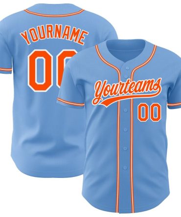 Custom Light Blue Orange-White Baseball Jersey, Gift For Baseball Fans