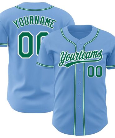 Custom Light Blue Kelly Green-White Baseball Jersey, Gift For Baseball Fans
