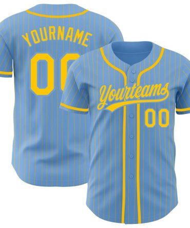 Custom Light Blue Yellow Pinstripe Yellow Baseball Jersey, Gift For Baseball Fans