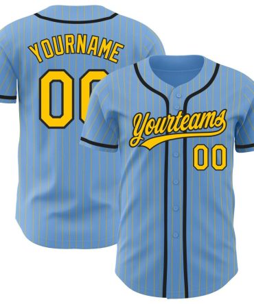 Custom Light Blue Yellow Pinstripe Black Baseball Jersey, Gift For Baseball Fans