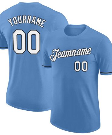 Custom Light Blue White-Black Performance T-Shirt, For Football, Baseball, Hockey, Basketball, Softball & Rugby Fans