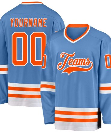 Custom Light Blue Orange-White Hockey Jersey, Gift For Hockey Fans
