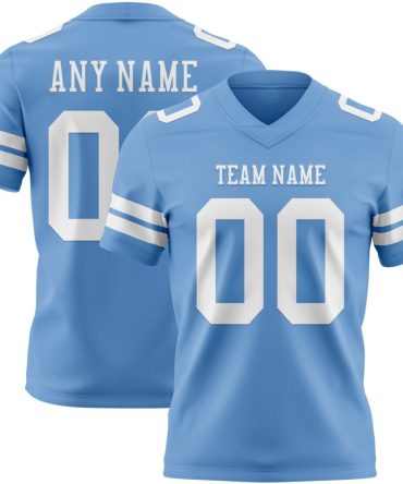 Custom Light Blue White Authentic Football Jersey, Gift For Football Fans