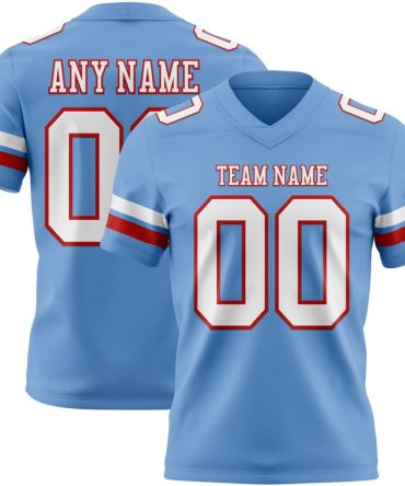 Custom Light Blue White-Red Authentic Football Jersey, Gift For Football Fans