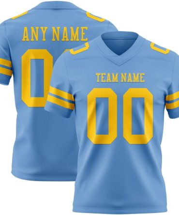 Custom Light Blue Yellow Authentic Football Jersey, Gift For Football Fans