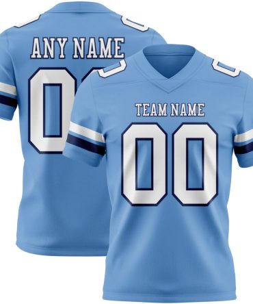 Custom Light Blue White-Navy Authentic Football Jersey, Gift For Football Fans
