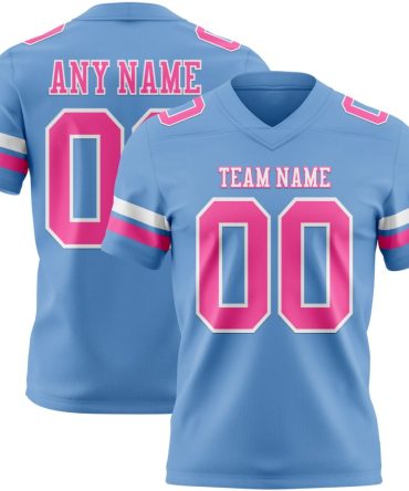 Custom Light Blue Pink-White Authentic Football Jersey, Gift For Football Fans