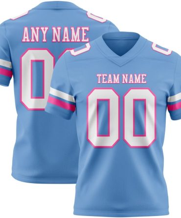 Custom Light Blue White-Pink Authentic Football Jersey, Gift For Football Fans