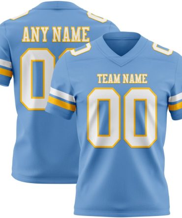 Custom Light Blue White-Gold Authentic Football Jersey, Gift For Football Fans