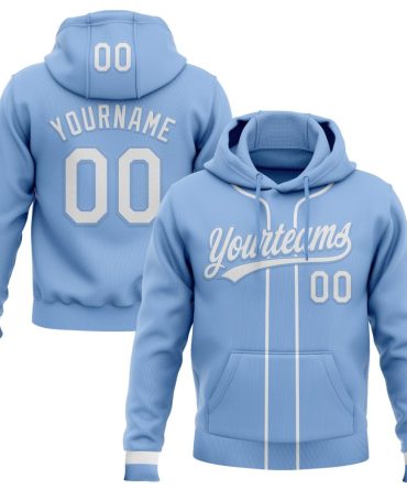 Custom Light Blue White Baseball Pullover Sweatshirt Hoodie, Gift For Football, Baseball, Hockey, Basketball, Softball & Rugby Fans