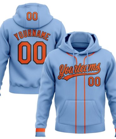 Custom Light Blue Orange-Black Baseball Pullover Sweatshirt Hoodie, Gift For Football, Baseball, Hockey, Basketball, Softball & Rugby Fans