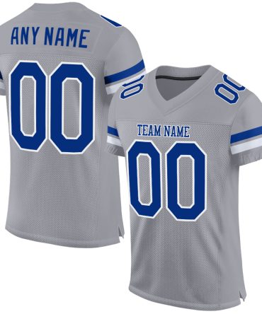 Custom Light Gray Royal-White Football Jersey, Gift For Football Fans