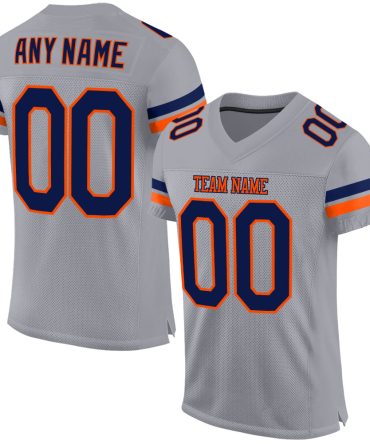 Custom Light Gray Navy-Orange Football Jersey, Gift For Football Fans
