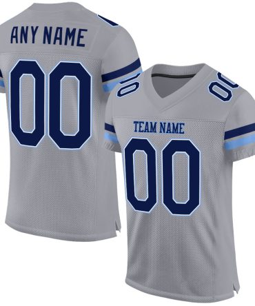 Custom Light Gray Navy-Powder Blue Football Jersey, Gift For Football Fans