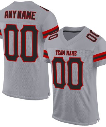 Custom Light Gray Black-Red Football Jersey, Gift For Football Fans