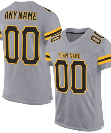 Custom Light Gray Black-Gold Football Jersey, Gift For Football Fans