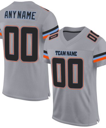 Custom Light Gray Black-Powder Blue Football Jersey, Gift For Football Fans