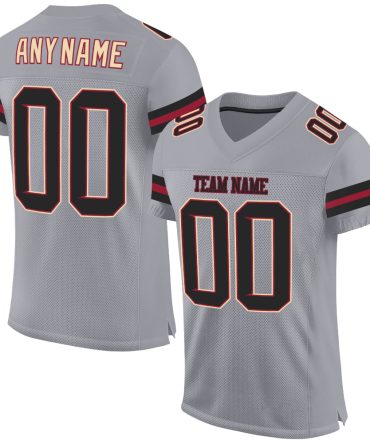 Custom Light Gray Black-Crimson Football Jersey, Gift For Football Fans