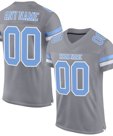 Custom Light Gray Light Blue-White Football Jersey, Gift For Football Fans