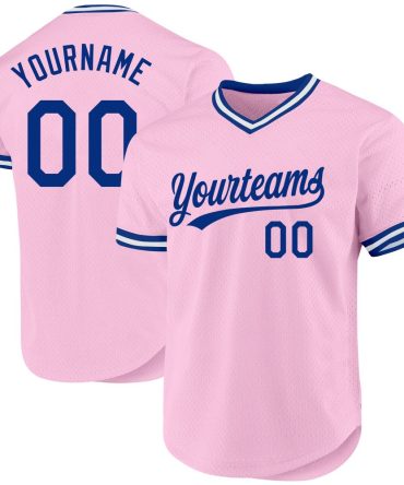Custom Light Pink Royal-White Throwback Baseball Jersey, Gift For Baseball Fans