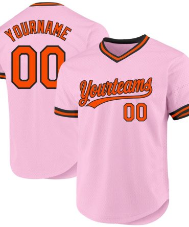 Custom Light Pink Orange-Black Throwback Baseball Jersey, Gift For Baseball Fans