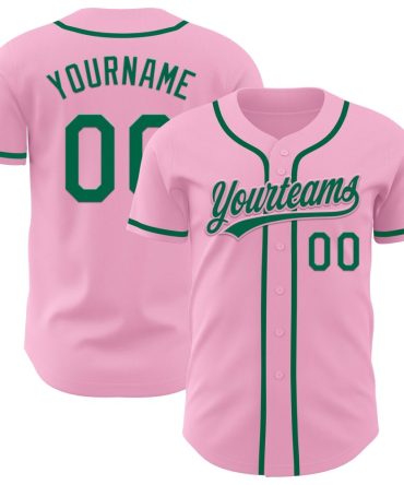 Custom Light Pink Kelly Green Baseball Jersey, Gift For Baseball Fans