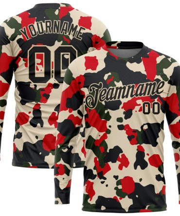 Custom Camo Black-Cream Salute To Service Long Sleeve Performance T-Shirt, For Football, Baseball, Hockey, Basketball, Softball & Rugby Fans