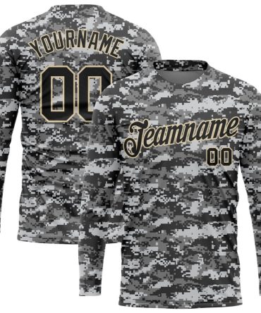 Custom Camo Black-Cream Salute To Service Long Sleeve Performance T-Shirt, For Football, Baseball, Hockey, Basketball, Softball & Rugby Fans