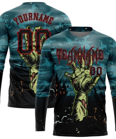 Custom 3D Pattern Halloween Horror Night Trick Treat Long Sleeve Performance T-Shirt, For Football, Baseball, Hockey, Basketball, Softball & Rugby Fans