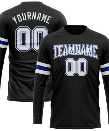 Custom Black White-Royal Long Sleeve Performance T-Shirt, For Football, Baseball, Hockey, Basketball, Softball & Rugby Fans