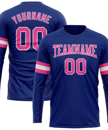 Custom Royal Pink-White Long Sleeve Performance T-Shirt, For Football, Baseball, Hockey, Basketball, Softball & Rugby Fans