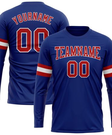 Custom Royal Red-White Long Sleeve Performance T-Shirt, For Football, Baseball, Hockey, Basketball, Softball & Rugby Fans