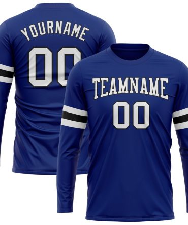 Custom Royal White-Black Long Sleeve Performance T-Shirt, For Football, Baseball, Hockey, Basketball, Softball & Rugby Fans