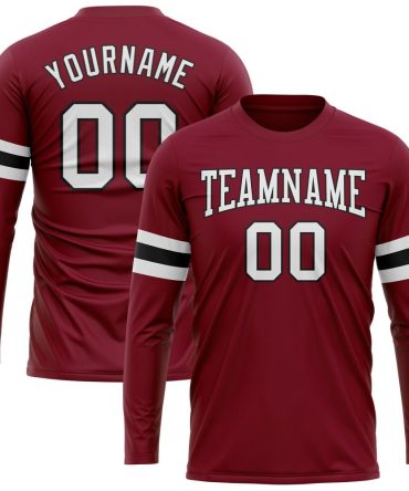Custom Crimson White-Black Long Sleeve Performance T-Shirt, For Football, Baseball, Hockey, Basketball, Softball & Rugby Fans
