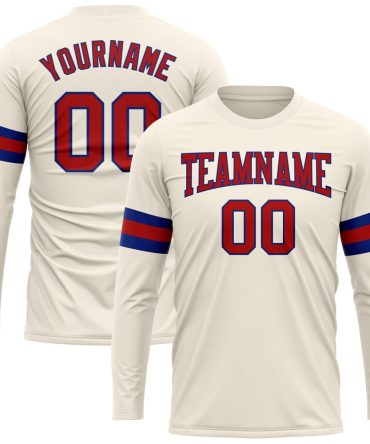 Custom Cream Red-Royal Long Sleeve Performance T-Shirt, For Football, Baseball, Hockey, Basketball, Softball & Rugby Fans
