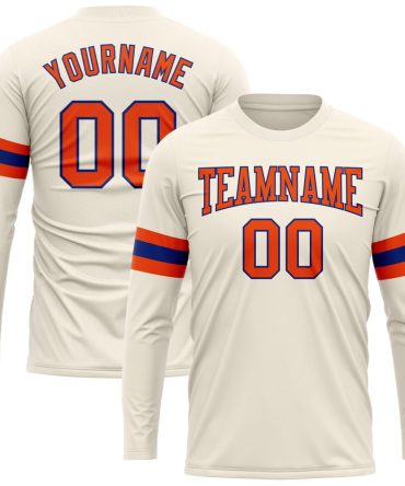 Custom Cream Orange-Royal Long Sleeve Performance T-Shirt, For Football, Baseball, Hockey, Basketball, Softball & Rugby Fans
