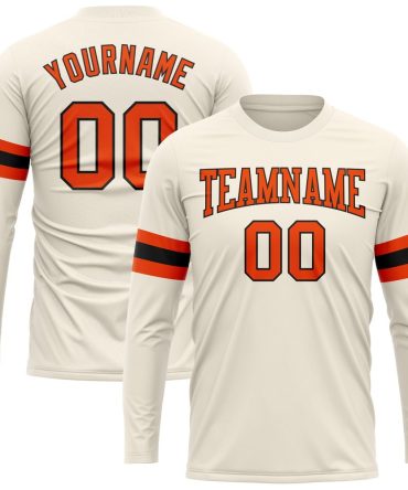 Custom Cream Orange-Black Long Sleeve Performance T-Shirt, For Football, Baseball, Hockey, Basketball, Softball & Rugby Fans