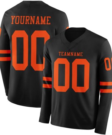 Custom Black Orange Long Sleeve Authentic Football Jersey, Gift For Football Fans
