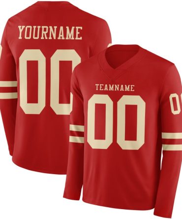Custom Red Cream Long Sleeve Authentic Football Jersey, Gift For Football Fans