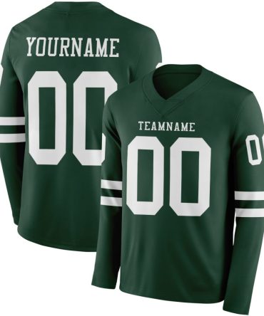 Custom Green White Long Sleeve Authentic Football Jersey, Gift For Football Fans