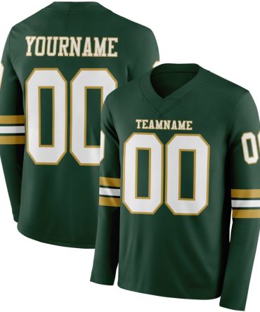 Custom Green White-Old Gold Long Sleeve Authentic Football Jersey, Gift For Football Fans