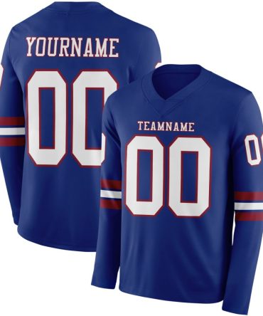 Custom Royal White-Crimson Long Sleeve Authentic Football Jersey, Gift For Football Fans