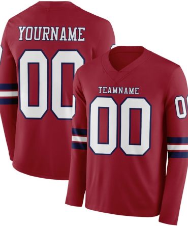 Custom Cardinal White-Navy Long Sleeve Authentic Football Jersey, Gift For Football Fans